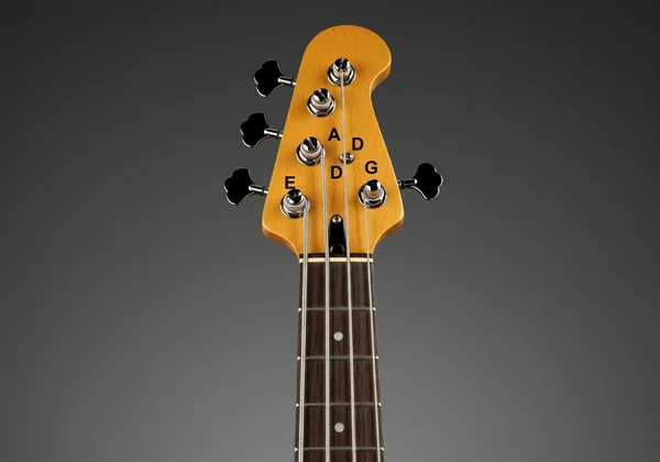 Bass guitar fretboard showing E-A-D-G standard tuning