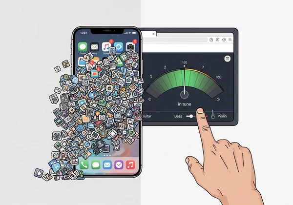 Musician choosing between app and web tuner
