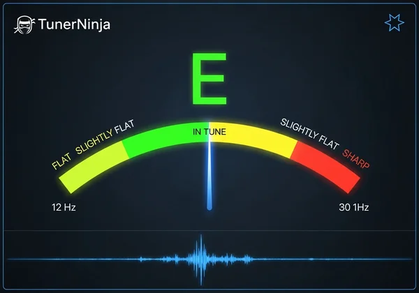 TunerNinja's online guitar tuner interface with ninja theme