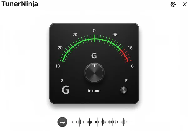 Screenshot of TunerNinja app showing a green in-tune note